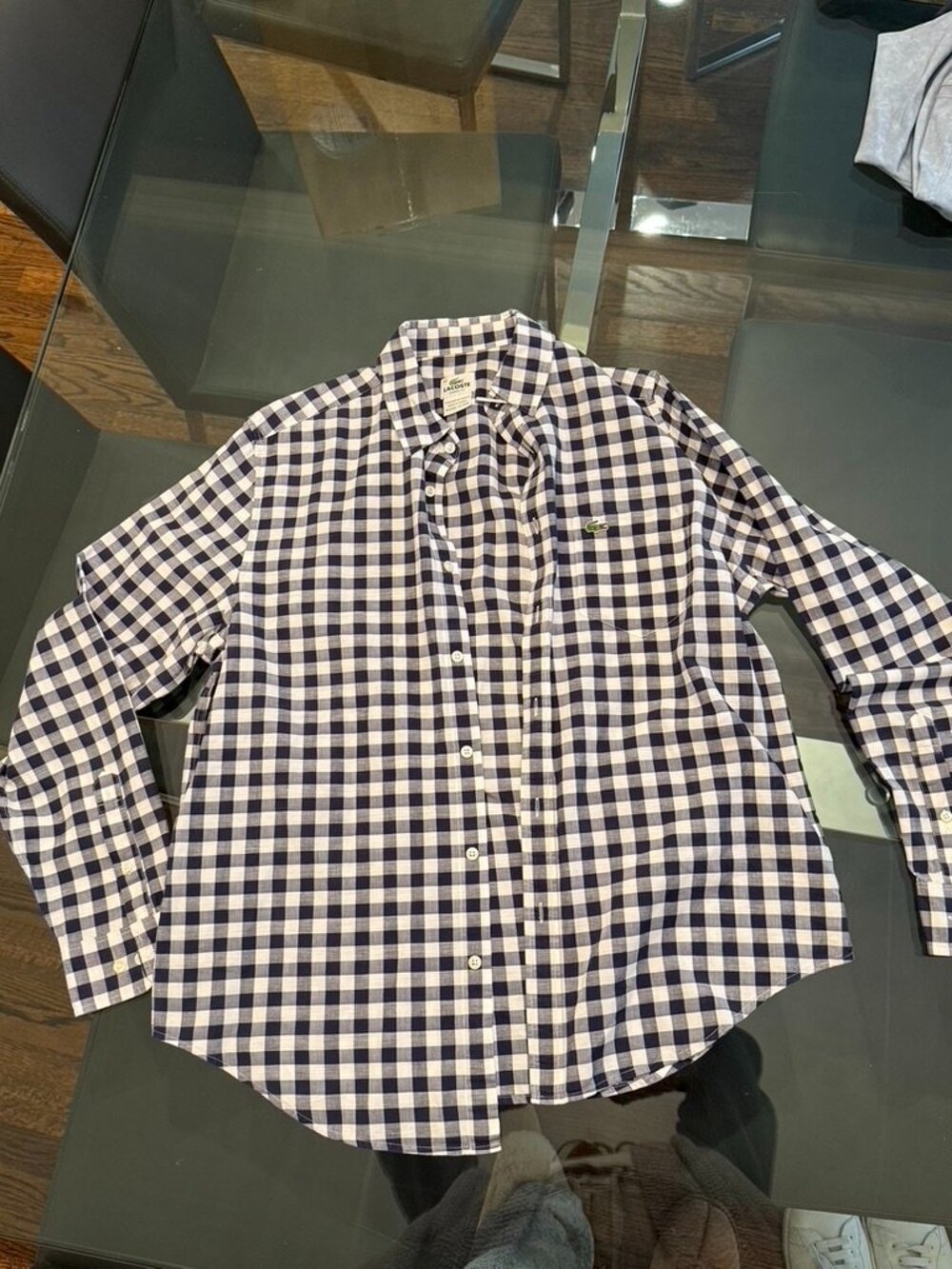 Mens Lacoste Blue/White Gingham Button up Shirt (Size M - Lacoste 40)